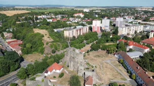 Circling Drone Establishing Aerial Shot Levice Castle Hrad Slovakia — Stock Video