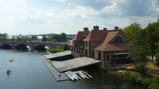 Drone Shot Onthult Lasboot House Zomer — Stockvideo