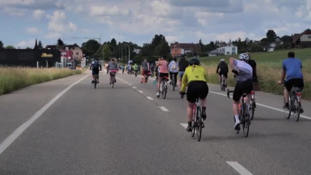 Slow Motion Shot Many People Riding Bike Car Free Slowup — Stock Video