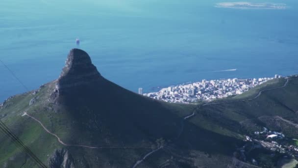 Vista Deslumbrante Pico Cabeça Leão Montanha Mesa Paisagem Urbana Cidade — Vídeo de Stock