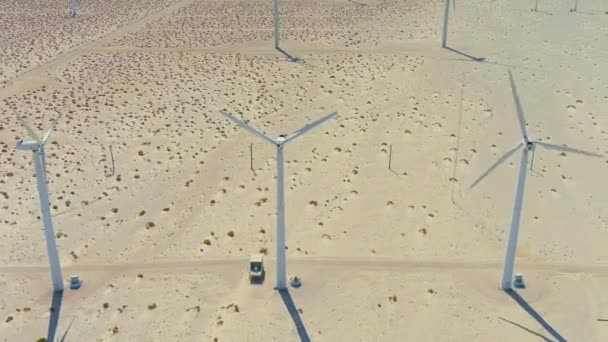 Aerial Sweeping Shot Wind Farm Palm Springs Afternoon Lighting — Stock Video