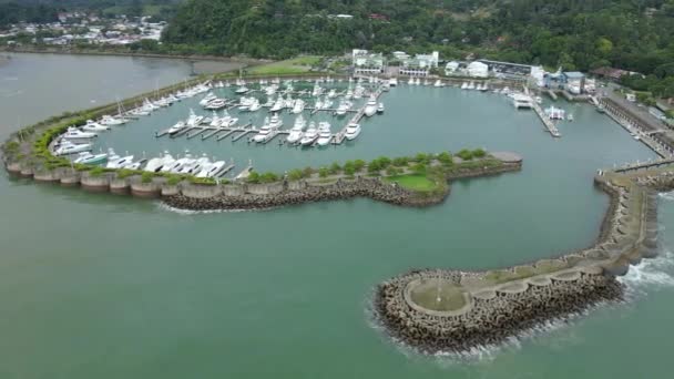 Vista Aérea Del Dron Órbita Pez Vela Marine Quepos Costa — Vídeos de Stock