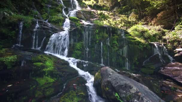 Schöner Flusswasserfall Wasser Fällt Kaskadenartig Die Felsen Hinunter — Stockvideo