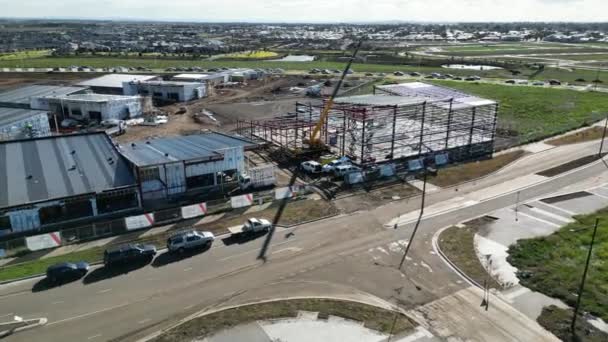 Areal Materiał Wideo Budowy Placu Melbourne West Crane Pracuje Nad — Wideo stockowe