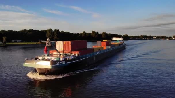 Vedere Aeriană Părții Portuare Navei Cervus Cargo Container Care Navighează — Videoclip de stoc
