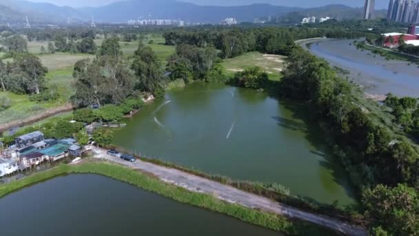 Hobby Corrida Barcos Pequeno Lago Nam Sang Wai Perto Shan — Vídeo de Stock