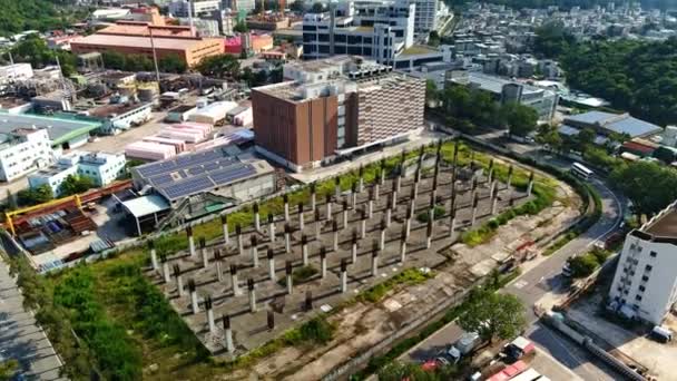 Abandonar Sitio Construcción Con Poste Hormigón Armado Yuen Long Industrial — Vídeos de Stock