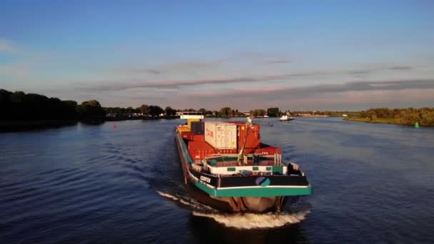 Aerial View Forward Cervus Cargo Container Hajó Navigating Mentén Oude — Stock videók