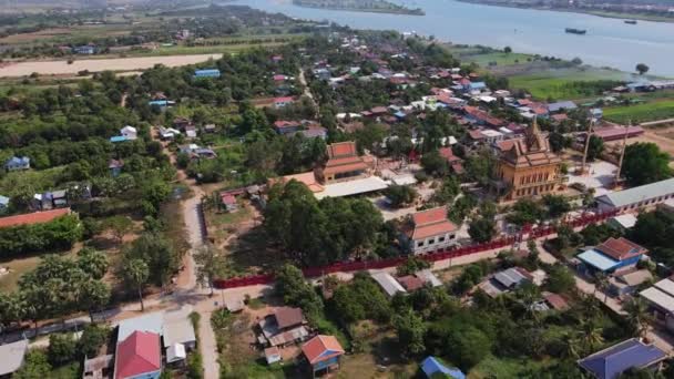 Typisch Landschap Van Het Platteland Cambodja Drone Overzicht Boven Een — Stockvideo