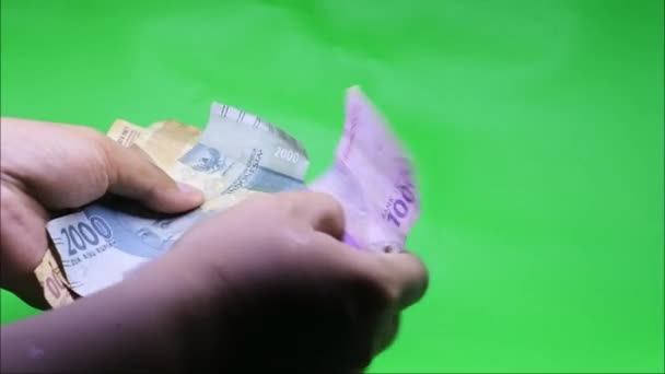 Ruční Počítání Realistické Bankovky Indonéský Rupiah Nominální Mix Videa Zelená — Stock video