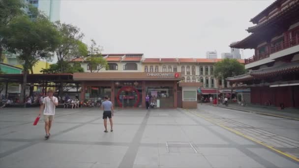 Chinatown Street Chinese Stores Wide View Singapore — Stock Video