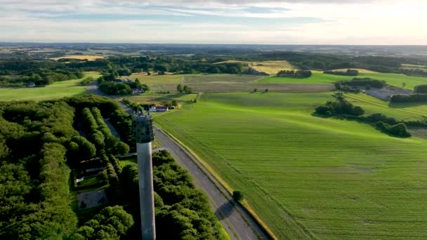 Vedere Panoramică Câmpurilor Agricultorilor Apus Soare Turn Observație — Videoclip de stoc