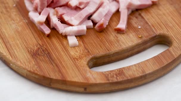 Sliced Bacon Served White Plate Closeup Macro Shot Food — Stock Video