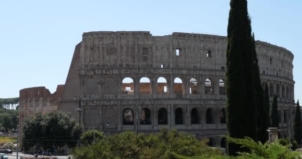 Coliseu Famoso Marco Roma Itália Antigo Anfiteatro Romano Vista Colina — Vídeo de Stock