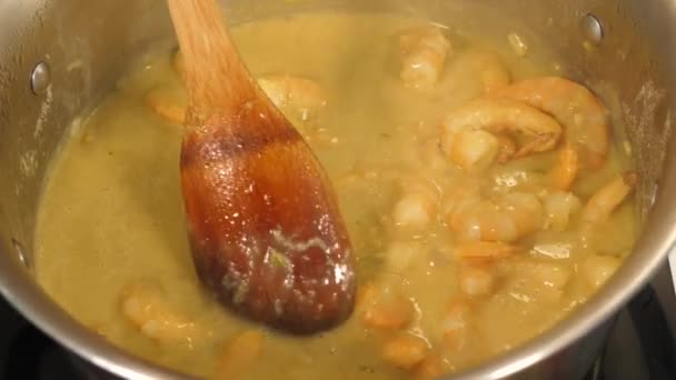 Een Grote Pot Wordt Dikke Kokosnoot Gebaseerde Curry Saus Gekookt — Stockvideo