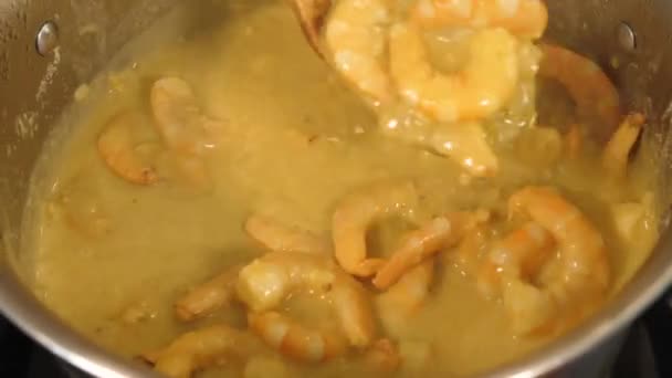 Dentro Una Olla Grande Salsa Curry Base Coco Grueso Cocina — Vídeos de Stock