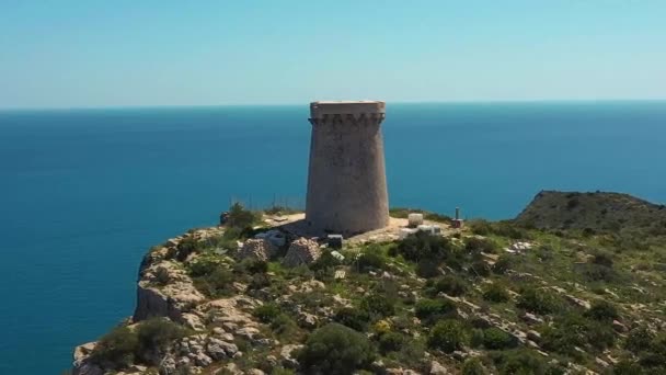 Rocky Cliff Overlooking Mediterranean Sea Teulada Moraira Spain — 비디오