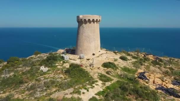 Torre Vigia Del Cap Moraira Tipica Torre Difensiva Sulla Costa — Video Stock