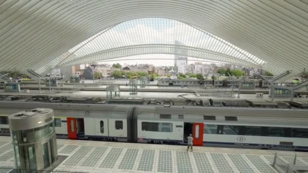 Arka Planda Lige Şehir Merkezli Lige Guillemins Tren Istasyonu Geniş — Stok video