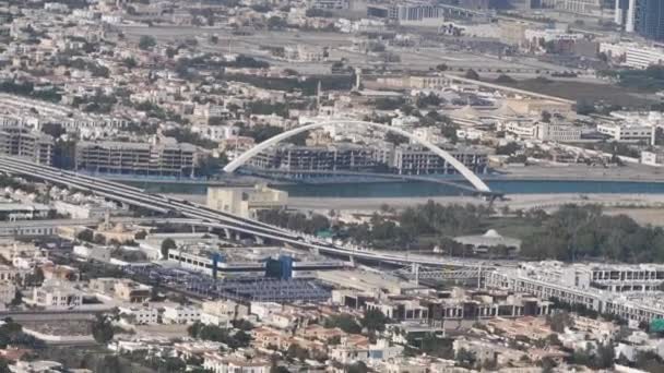 Aerial Helicopter View Tolerance Bridge Dubai Uae Traffic Jumeirah District — 图库视频影像