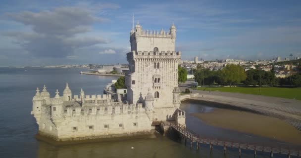 Torre Belem Güneyinde Lizbon Portekiz Belem Kulesi Nde Hiç Insan — Stok video