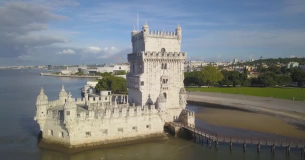 Бок Югу Торре Белен Людей Башня Белем Лисбоне Португалия — стоковое видео