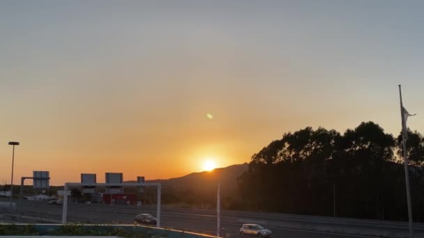 Západ Slunce Noci Horami Velkou Barvou Cascais Nakupování — Stock video