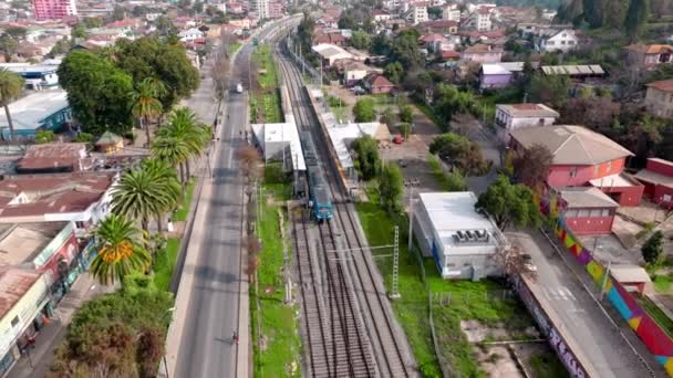 Vista Aérea Drone Estrada Ferro Suburbana Estação Quilpue Região Valparaíso — Vídeo de Stock
