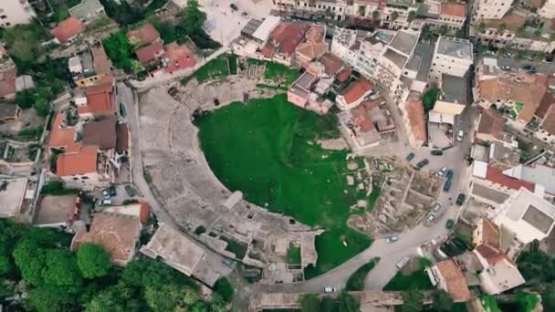 Légi Felvétel Római Amfiteátrumról Durresben — Stock videók