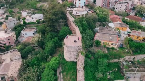 Captura Aérea Balcón Del Anfiteatro Romano Durres Albania — Vídeos de Stock