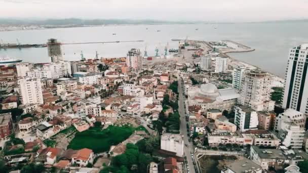 Schöne Drohnenpanorama Ansicht Des Hafens Und Der Stadt Durres — Stockvideo