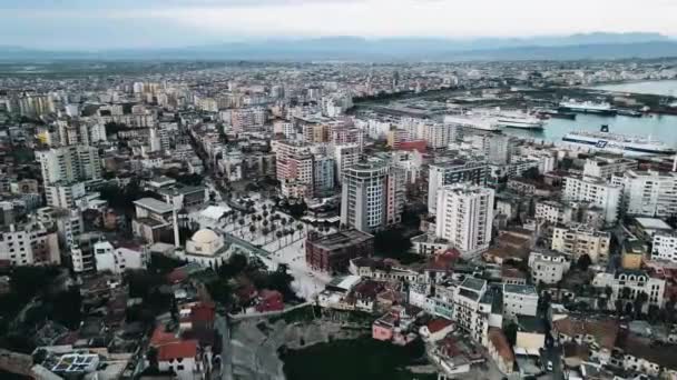 Panoráma Drón Kilátás Kikötőre Város Durres Durrs Albánia — Stock videók