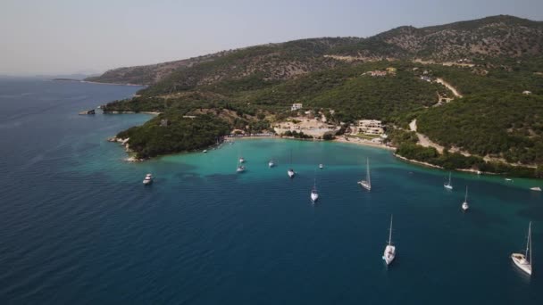 Barcos Dron Sivota Grecia Ionión — Vídeo de stock