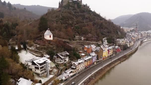 Aerial Drone German River Village Graded — Stock Video