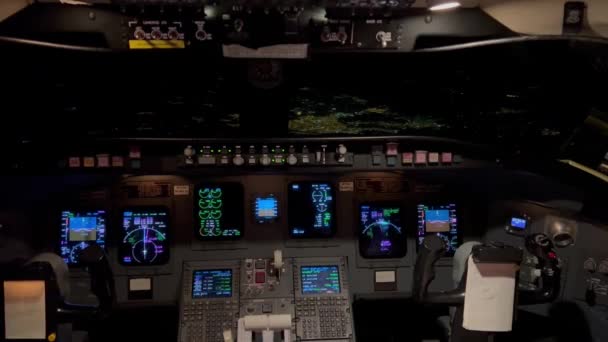 Vista Noturna Cockpit Jato Voando 12000 Metros Lado Sobrevoar Sevilha — Vídeo de Stock