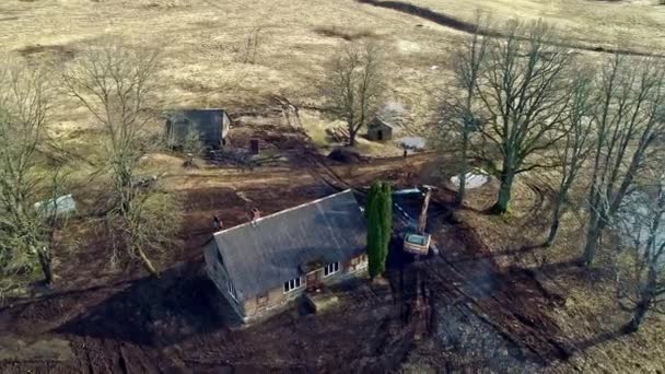 Odbudowa Domu Ogrodu Wojnie Nagranie Dronów Starych Terenów Wiejskich — Wideo stockowe