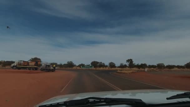 Looking Windscreen Car Pulls Intersection Outback Australia — Stock Video