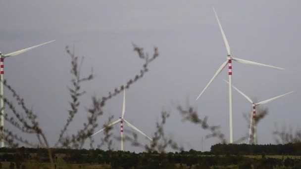 风力涡轮机旋转产生可再生能源 — 图库视频影像