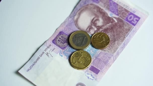 Směnný Kurz Během Války Ukrajině Hryvnia Euro Centů Zblízka — Stock video