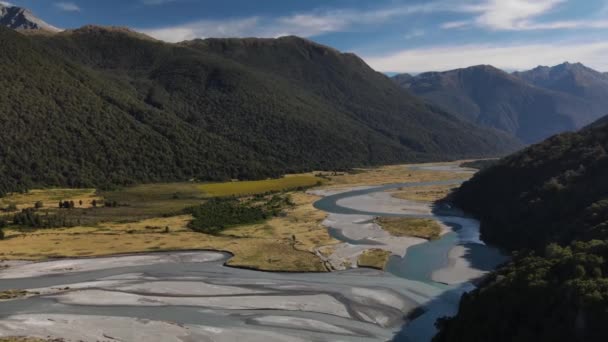 Västkusten Sydön Nya Zeeland Flygfoto Natursköna Landskap Frodiga Gröna Berg — Stockvideo