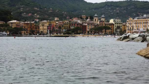 Touristische Schöne Stadt Santa Margherita Ligure Der Italienischen Küste Statischer — Stockvideo