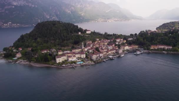 Bellagio Pearl Lake Como Scenic Italian Landscape Air — стокове відео