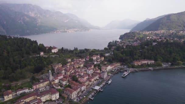 Panorama Lake Como Mountains Bellagio Town Lombardy Italy Anténa — Stock video