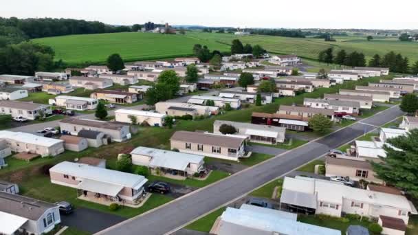Rural Mobile Home Trailer Park Farmland Surrounds Neighborhood Modular Low — Stock Video