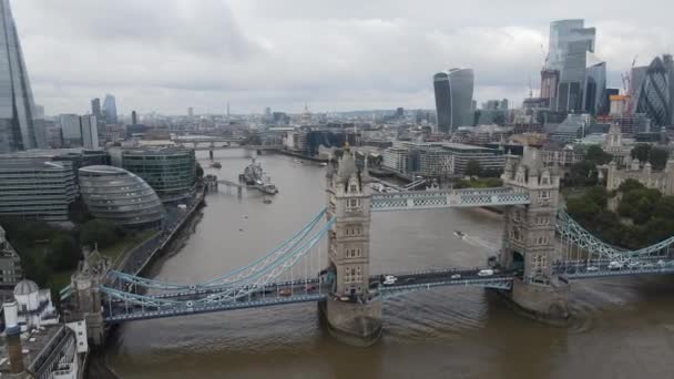 Volando Por Distrito Financiero Londres Sus Icónicos Edificios — Vídeo de stock