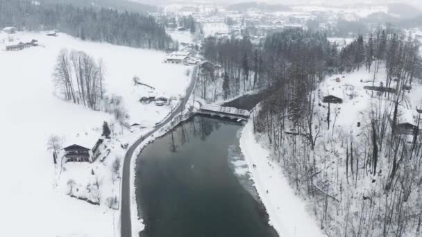 Drone Estranho Lago Inverno Europeu Gradado — Vídeo de Stock