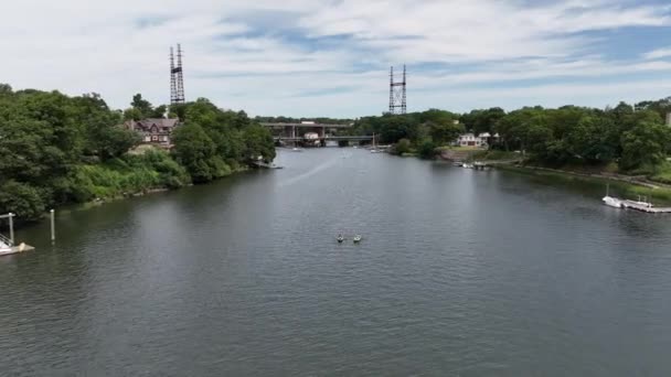 Una Vista Aérea Sobre Río Saugatuck Connecticut Hermoso Día Con — Vídeo de stock