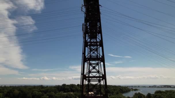 Vzdušný Výhled Železniční Most Přes Řeku Saugatuck Slunečného Rána Drone — Stock video