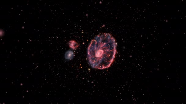 Wide Field View Cartwheel Galaxy Stellation Sculptor Блискуча Галактика Колесах — стокове відео