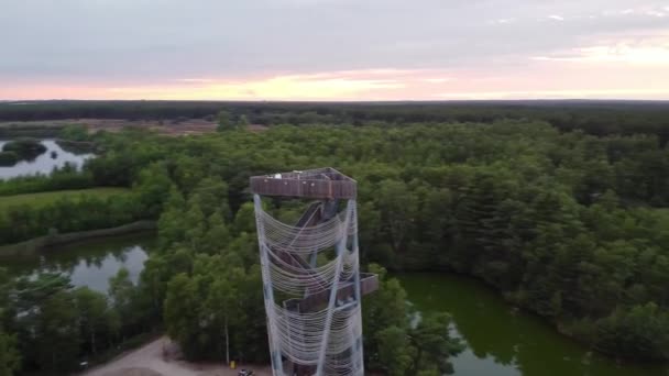 Drohnenaufnahme Des Sahara Turms Und Des Naturparks Lommel Belgien — Stockvideo